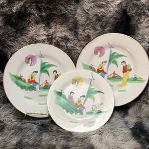 3 Antique Chinese Hand painted porcelain plates
